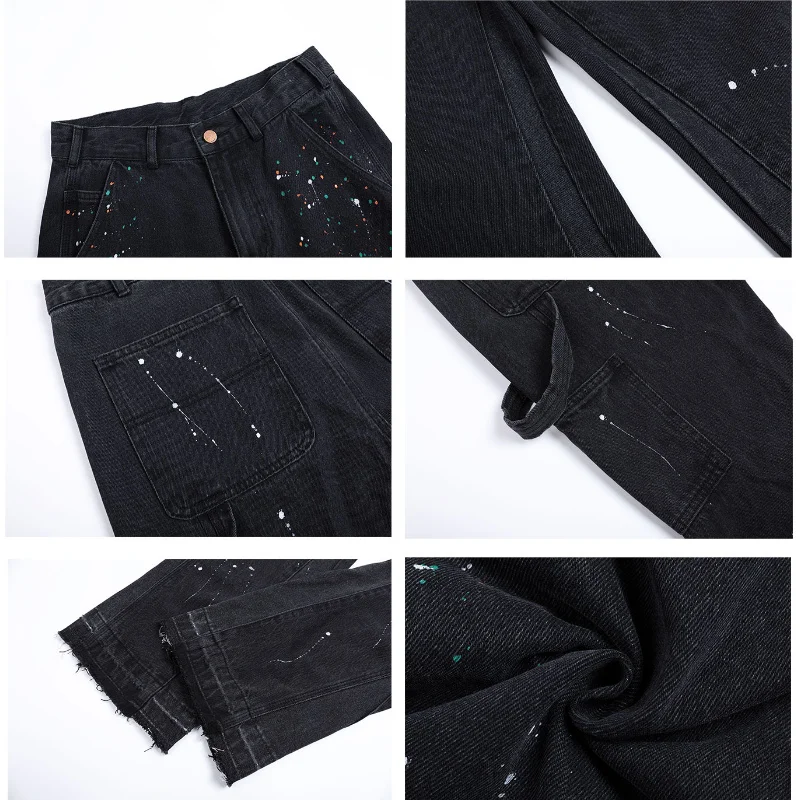 Fashion Women's Jeans Stitching Design Hip-hop Style Splash Ink Slim Trousers Women Streetwear Brand Clothing Y2K Hip Hop Jeans