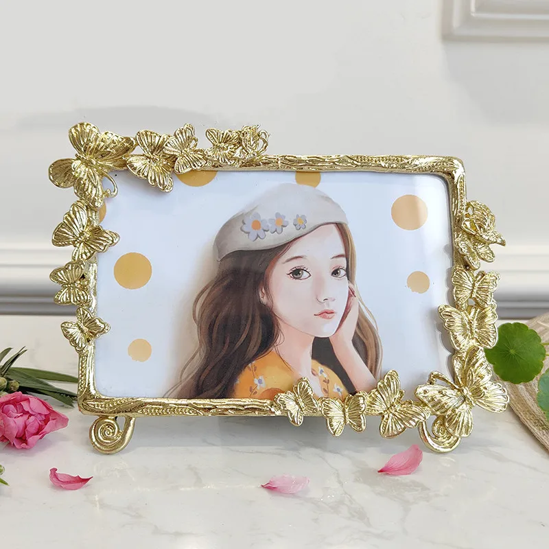 

6-inch Rectangular Butterfly Luxury Metal Photo Frame Commemorative Album Photo Frame Gold Frames for Pictures Art Modern Decor
