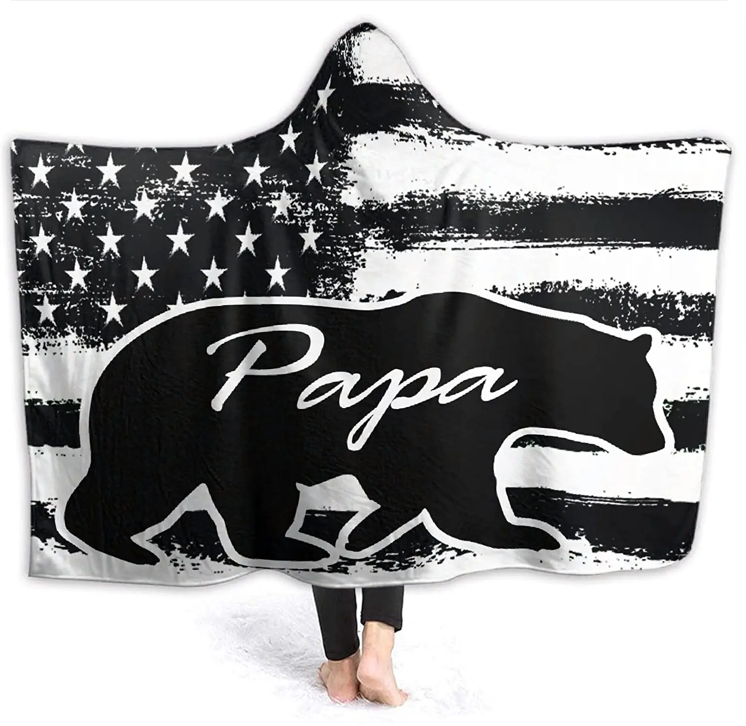 

Ultra Soft Papa Bear Wearable Blanket Hoodie Cloak Warm and Cozy Flannel Fleece Throw Blankets for Sofa Couch Travel 80"x60"