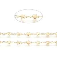 1m brass link chain long lasting plated soldered star and heart real 18k gold plated