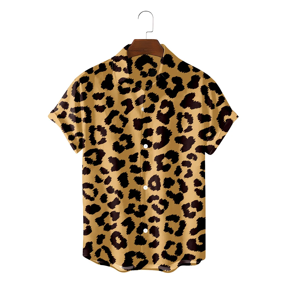 

Рубашка мужская с леопардовым принтом, на пуговицах, в стиле ретро