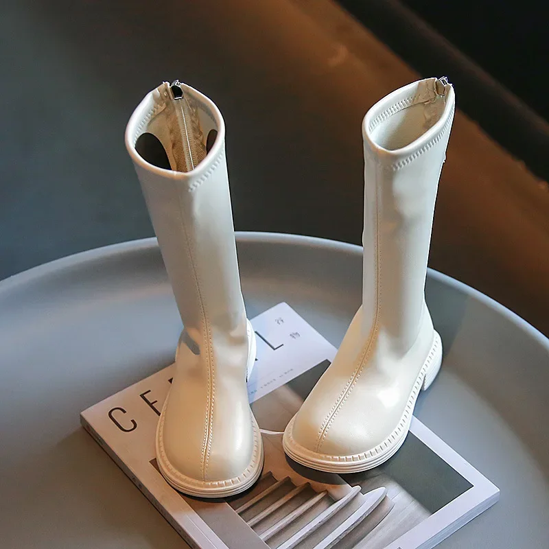 

Girls High Boots 2023 Autumn and Spring New Japanese Style Princess Catwalk Leather Shoes Children's Fashion Simple Non-slip PU