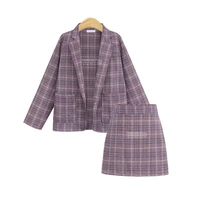 elegant office plaid suit jacket skirt suit ladies suits autumn and winter long sleeved single breasted pocket blazers