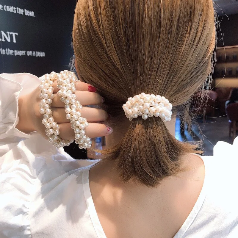 

String Beads High Elastic Hair Ring Tied Hair Leather Sets of Leather Band Headdress Cute Girls Hair Band Accesorios Para Mujer