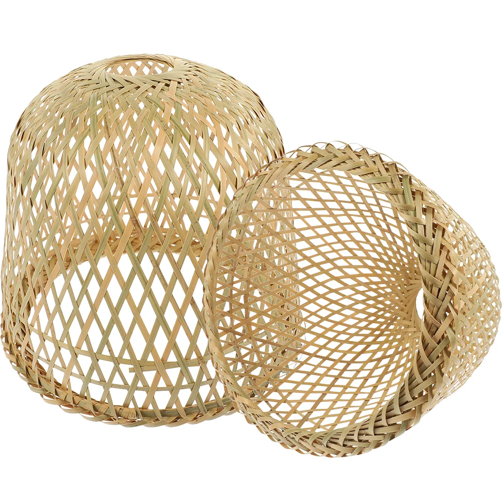 2 Pcs Lantern Decor Rattan Pendant Lamp Shade Lamp Replacement Shade Woven Lamp Shade Rustic Lampshade Wicker Chandelier Cover