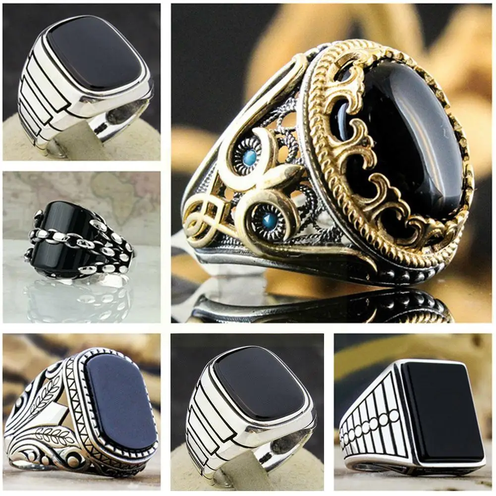 

2021 Fashion Retro Ring For Women Ancient Middle East Arabic Stone Steel Tiger Eye Gem Flame Ring Jewelry For Men Party Gif E3x7