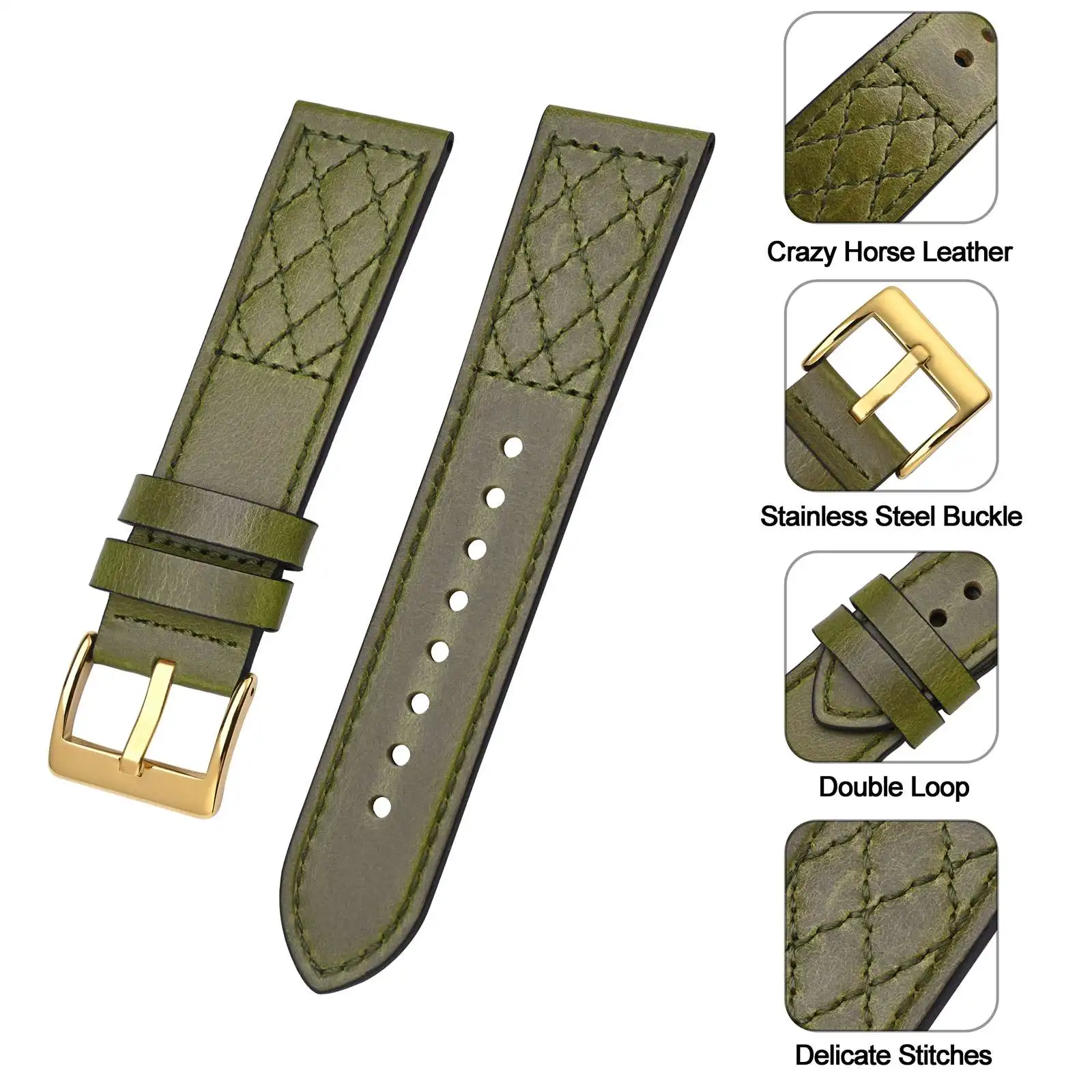 Anbeer Leather Watch Strap 18mm 20mm 22mm Crazy Horse Watchband Causal or Formal