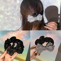 fashion women girls crystal rhinestone elastic hair bands scrunchies shiny bow hair rope ponytail holder 2022 hair accessories