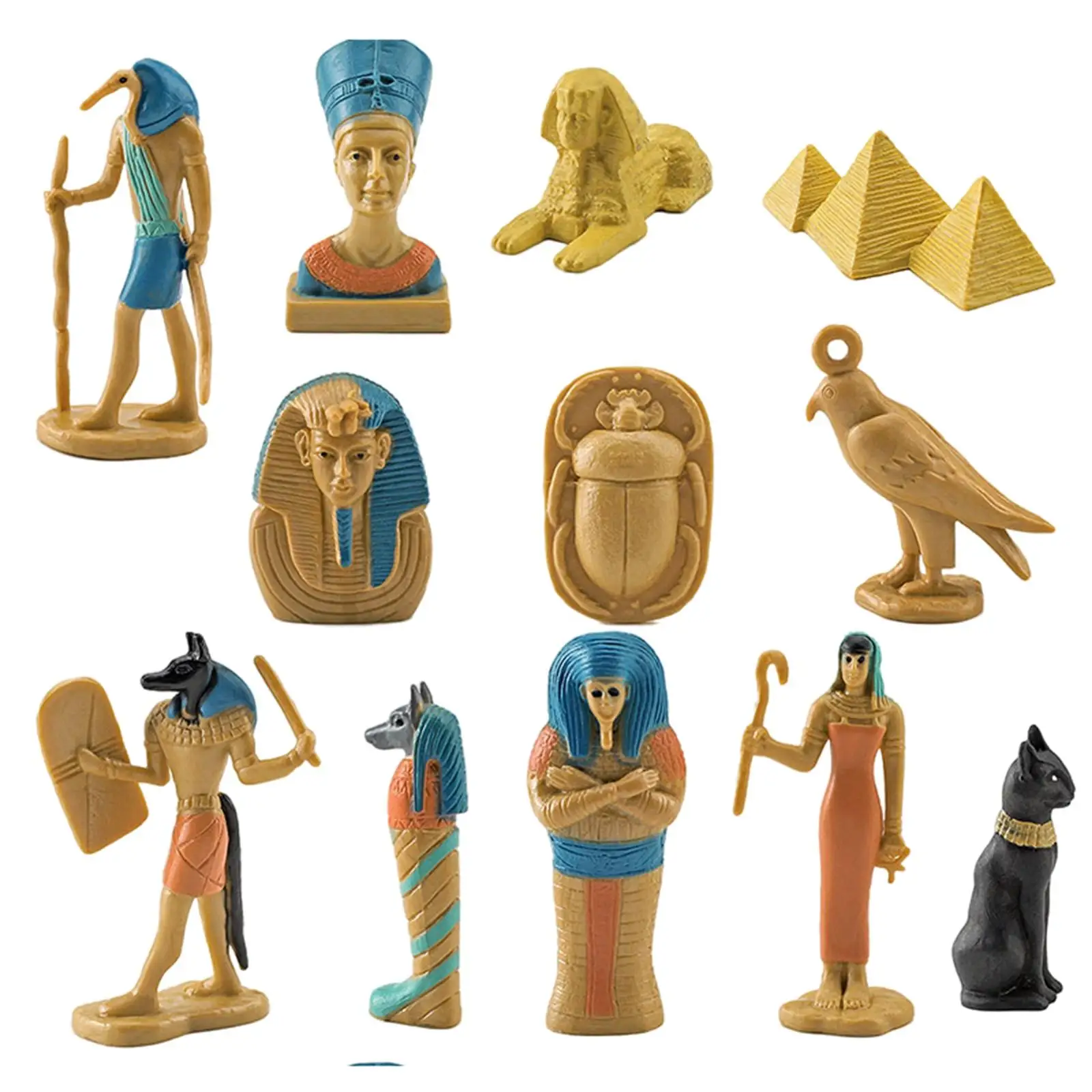 

12x Ancient Figures, Novelty Multicolor ian Ornaments High Simulation Queen Hieroglyph Mummy Case Sphinx