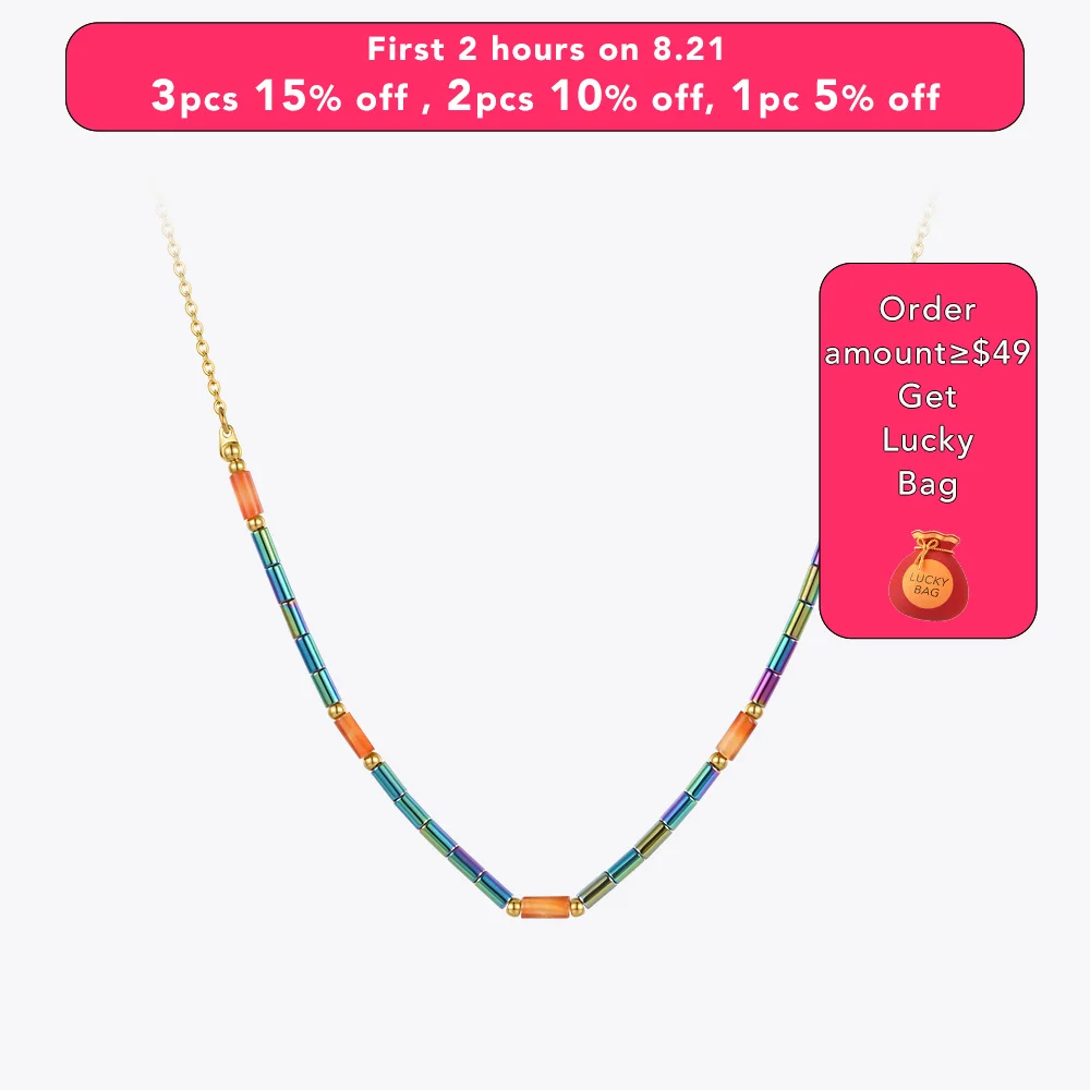 

ENFASHION Rainbow Ore Necklace For Women Gold Color Fashion Jewelry Stainless Steel Vintage Necklaces Collier Friends P213240