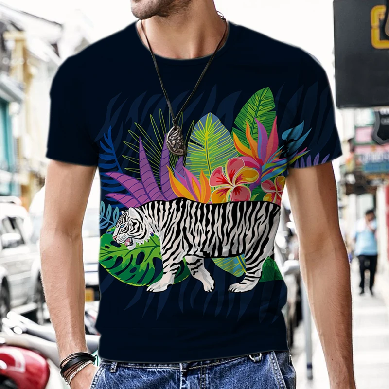 

New Oversize T-shirt Men Summer Fashion Cool Tshirt For Male Clothing Casual Harajuku Jungle Tiger 3D Print Men's T Shirt Top
