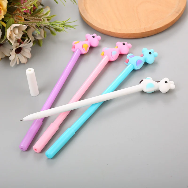 

48 Pcs Creative Red Deer Gel Pensm Set Cute Learning Stationery Cartoon Silicone Head Water Black Ink Needle Tube Signing Pen