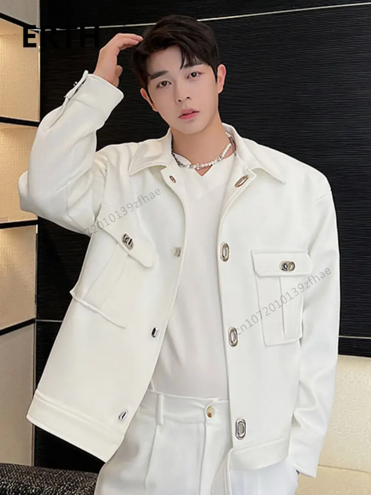 

Куртка ERTH мужская повседневная с большими металлическими карманами, простой однотонный пиджак в Корейском стиле, модная верхняя одежда, 2023