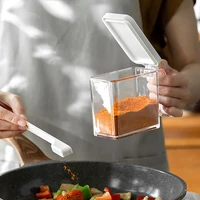 clear seasoning jar with push on top recess cover and spoons for kitchen for kitchen use stackable seasoning box