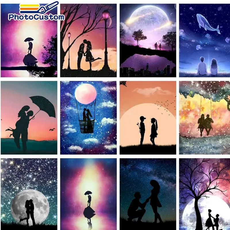 

PhotoCustom Coloring By Number Moon Figure Kits Painting By Number Portrait DIY Frame Modern Drawing On Canvas For Living Room