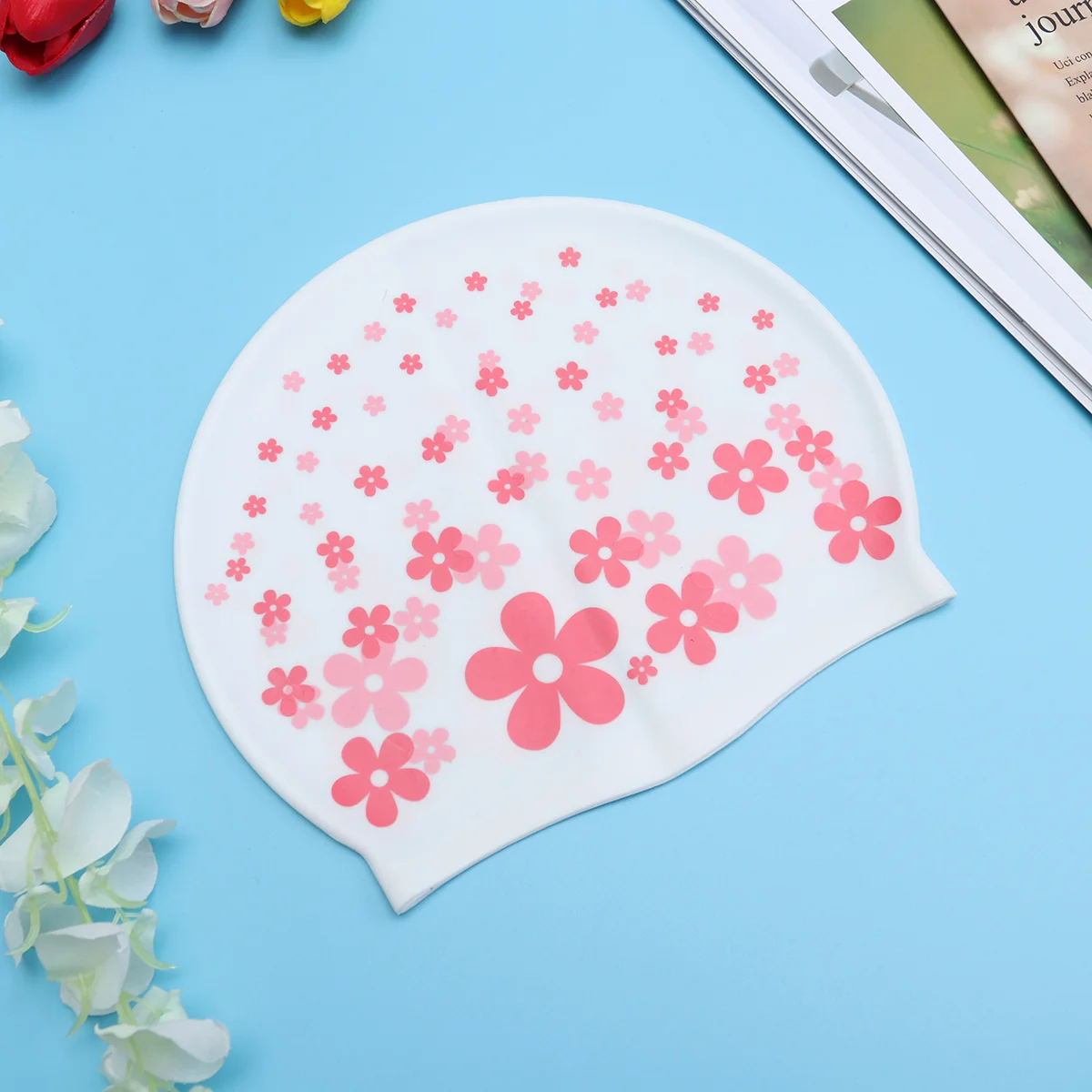 

Swim Cap Silicone Swimming Hats Red Flower Design Bathing Caps for Toddler Boys