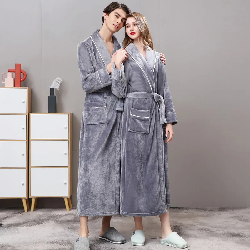 Autumn Winter Luxury Long Warm Flannel Nightgown Men Women Plus Size Robe Sleep Top Pajamas Set Fashion Tracksuit Bathrobe New