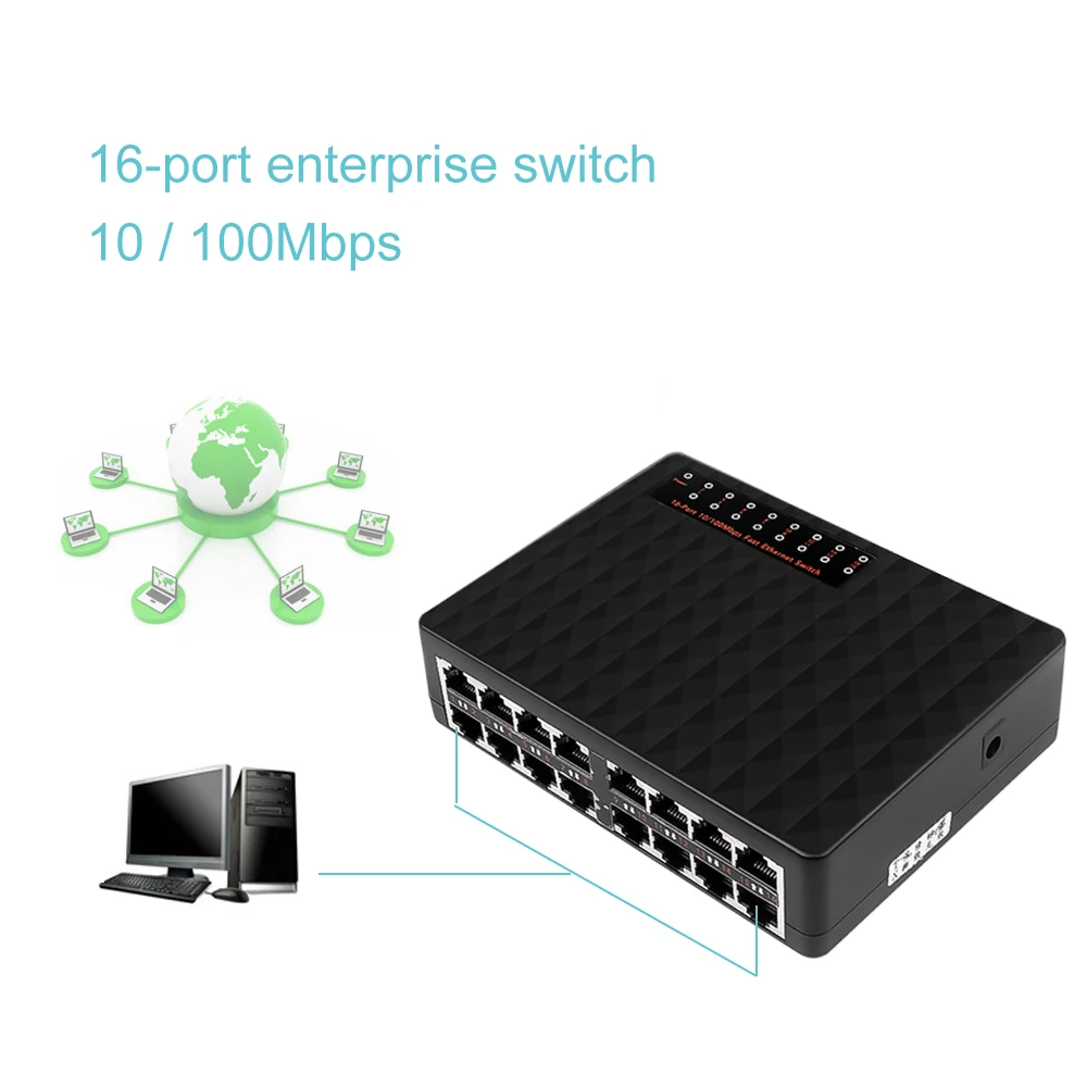 

Ethernet Switch 16 Port 10/100Mbps Network Switch RJ45 VLAN LAN Hub Smart Switcher for CCTV IP Camera for PC Desktop Laptop