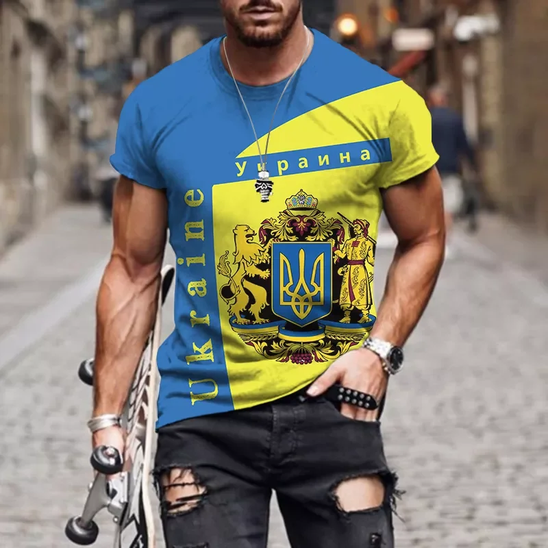 

Fashion Round Neck Casual Personality Loose Summer Harajuku Top 2022 Ukraine T shirt Flag Short Sleeve Men's 3d Printed T-shirt