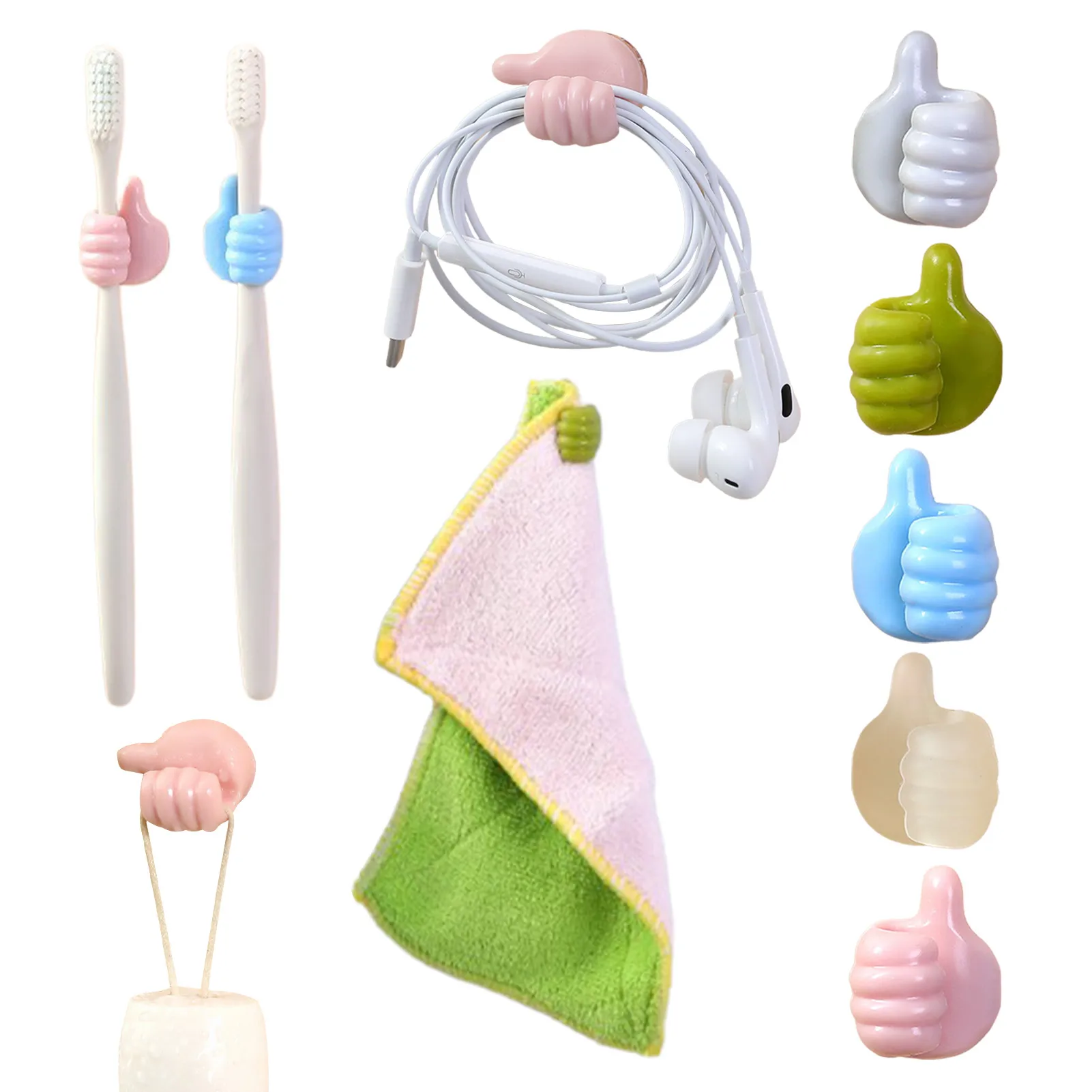 

Silicone Thumb Wall Hook 5Pcs Adhesive Thumb Cable Clip Key Hook Wall Hangers Thumb Wall Hooks For Hangings Towel Key Clothes