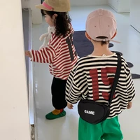 spring autumn children striped letters hoodies kids soft cotton loose pullovers unisex round neck tops