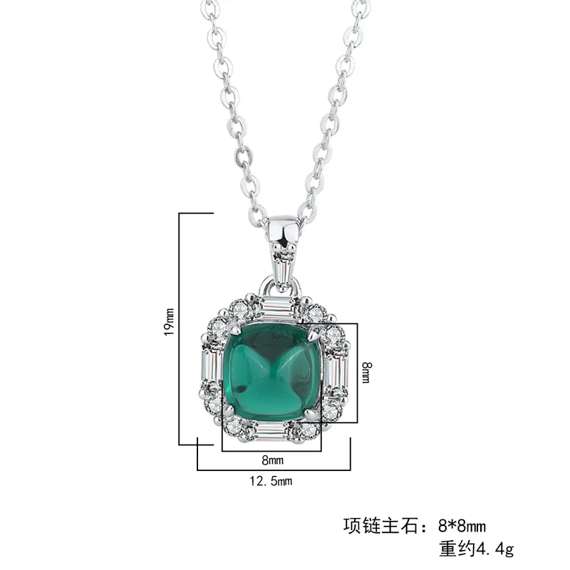 Jewelry S925 Silver Hot Selling Colorful Emerald Sapphire Ruby Diamond Pendant Necklace 8*8 Jade