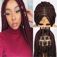 Burgundy Braided Wigs  Full Lace Updo Wig Synthetic  Cornrow Africa American Women Style Hair  Updo Wig with Baby