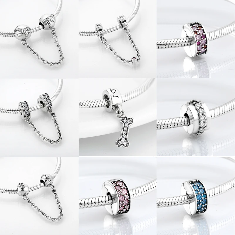 Love Dog 925 Silver Animal Floating charms Bones Shape CZ Charm for jewelry making Fit DIY Original Designer Bracelet Necklace