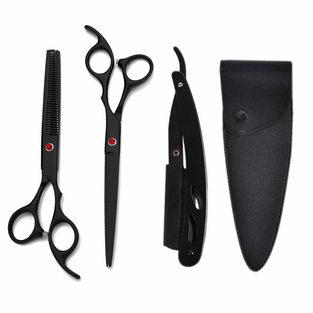 7.5 Inch Professional Haircut Scissors Set Titanium Plated Craft Household Barber Scissors Thinning Scissors With Razor Holder