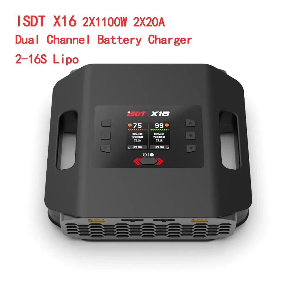 

ISDT X16 2X1100W 2X20A Dual Channel Battery Charger for 2-16S Lipo Battery US/EU Plug