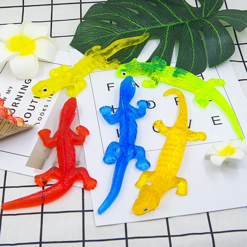 

4/6pcs Slingshot Stretchy Sensory Reptile Toy Rubber Lizard Anxiety Pressure Relief Squeeze Birthday Party Toys Random Color