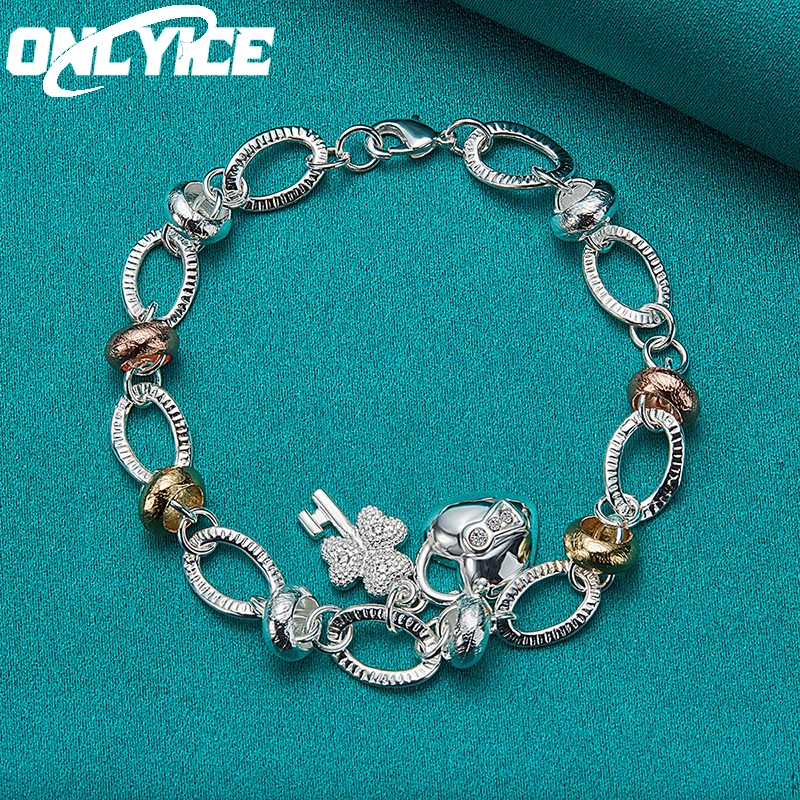 

925 Sterling Silver Romantic Heart Lock Clover Key Bangles For Women Bracelets Fashion Party Wedding Accessories Jewelry Gifts