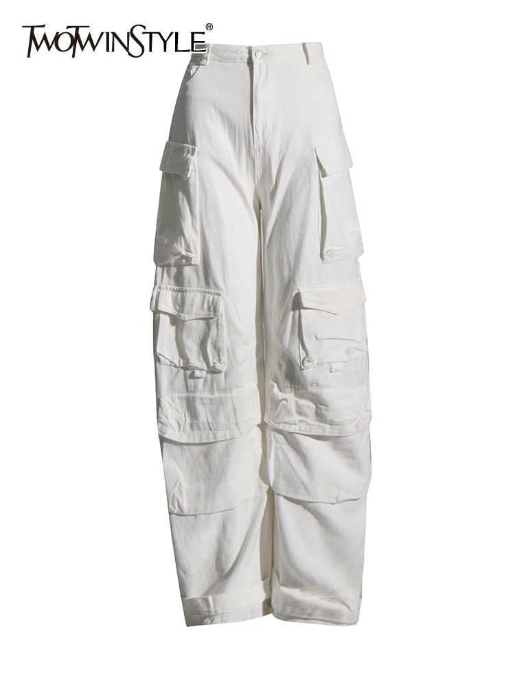 

Женские брюки-карго TWOTWINSTYLE, однотонные широкие брюки составного кроя с высокой талией и карманами, 2023