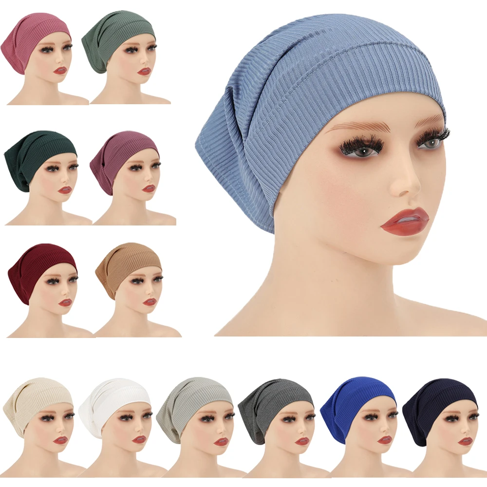 

Women Stretch Tube Turban Cap Cotton Inner Hijab Caps Muslim Underscarf Islamic Headscarf Bonnet Femme Musulman Turbante Mujer