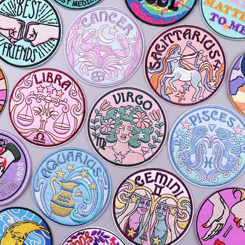 

Round Patch Iron On Patches For Clothing Thermoadhesive Patches For Clothes Twelve Constellations Embroidery Patch With Letters