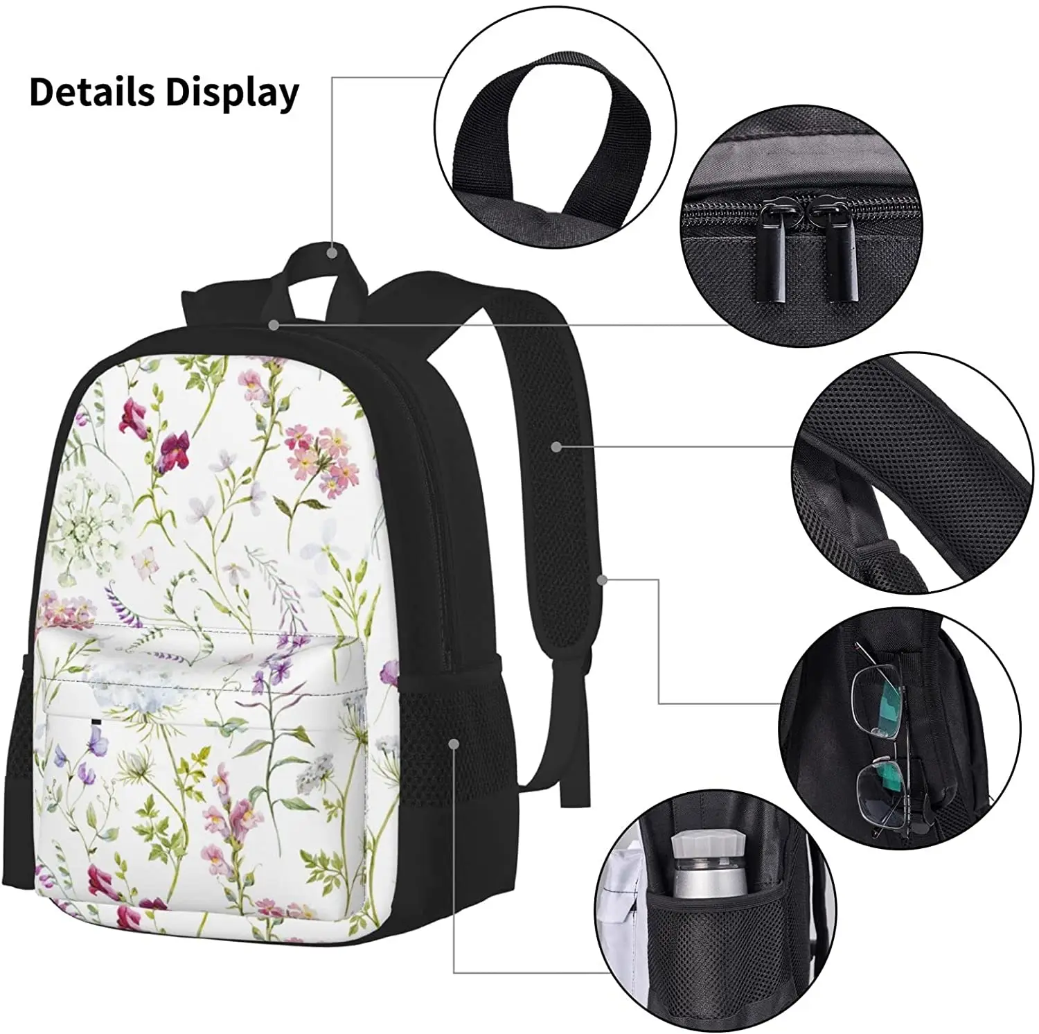 3Pcs Colored Floral Pattern Backpack Set with Lunch Box Pencil Case, School Book Bag for Preschool Elementary Kids Boys Girl