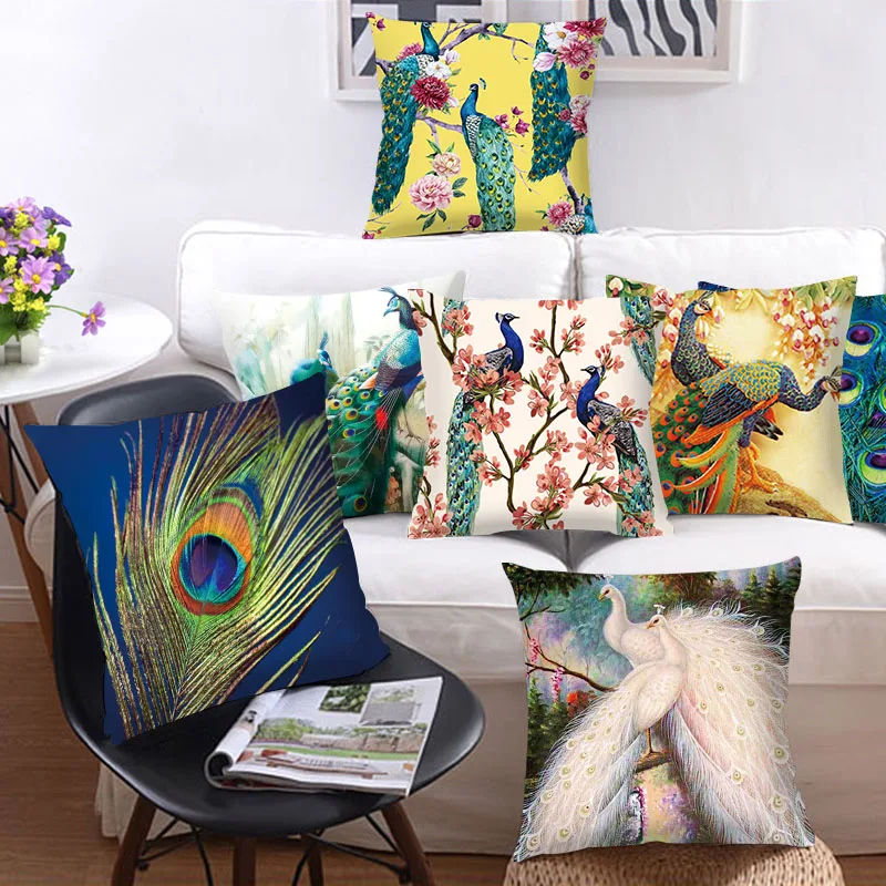

Peacock Printing Pillows Decor Home Decorative Pillows Car Sofa Cushion Cover Bed Pillowcase Animal