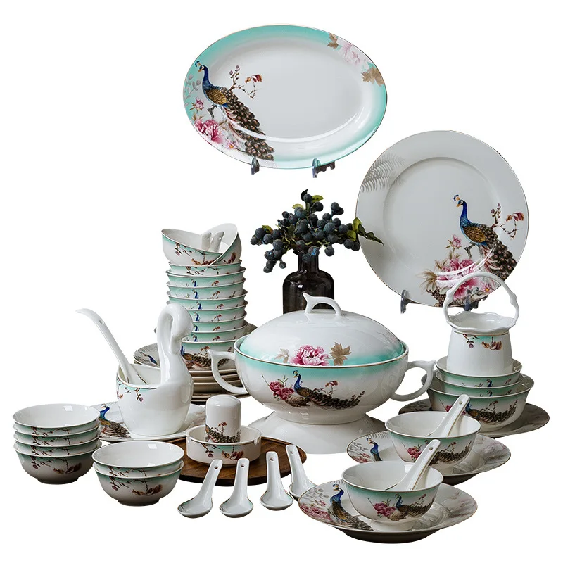 

Tableware set dishes household Jingdezhen Ceramic tableware dishes chopsticks simple creativity