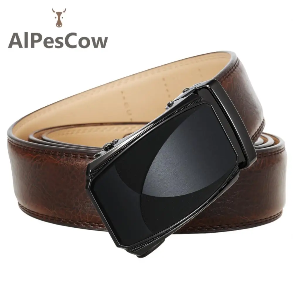 

Belts 100% Alps Cowhide Ratchet Belt for Men Genuine Leather Waist Strap High Quality Male Waistband Formal Luxury Designer