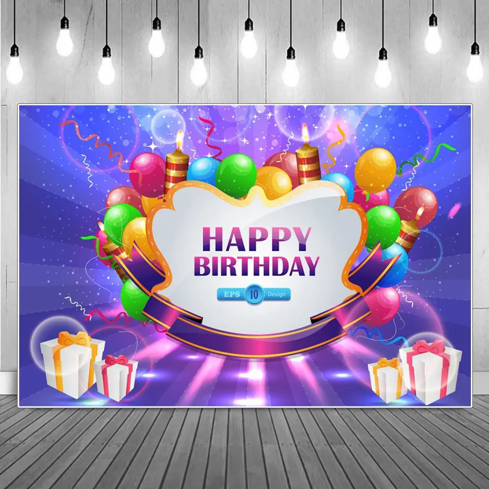 

Happy Birthday Crown Poster Candles Balloons Gifts Decoration Baby Party Photography Backdrops Personalized Photocall Background