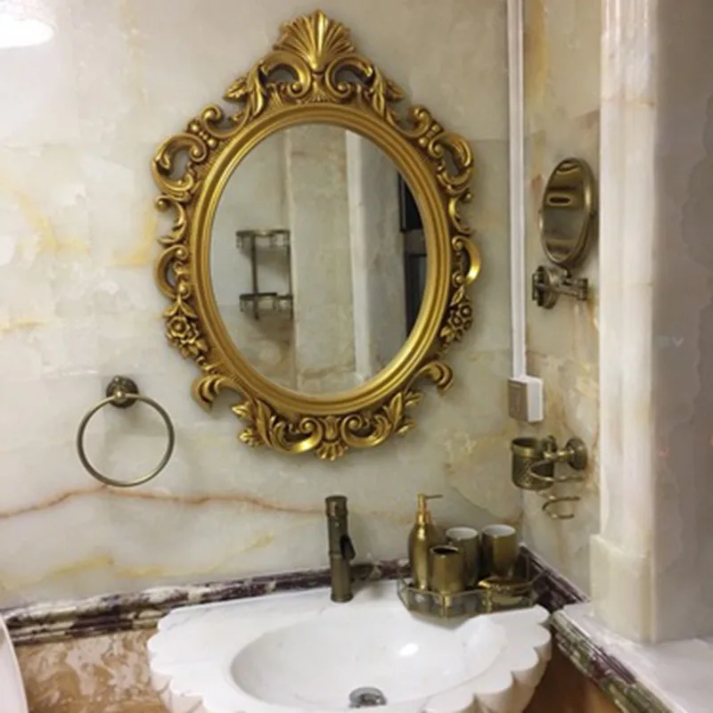 

Luxury Wall Mounted Mirrors Bathroom Large Vintage Makeup Wall Mirror Gold Vanity Dressing Miroir Salon Wall Decoration Items