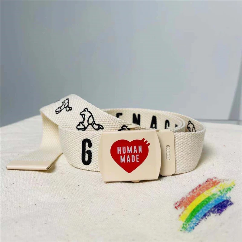 

2022ss HUMAN MADE Belt Rollercoaster Heart-shaped Metal Buckle Canvas Duck Print Safety Belt