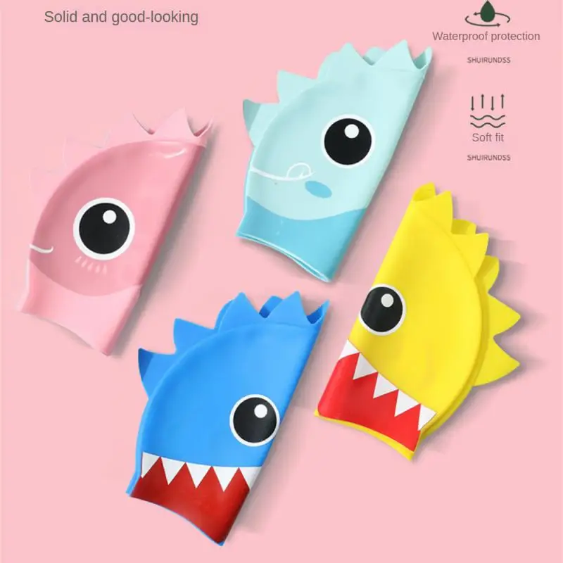 

Silicone High Elastic Swimming Cap For Kids Waterproof Fashionable Cartoon Swimming Cap Dinosaur Fish Type Cute Pool Equipment