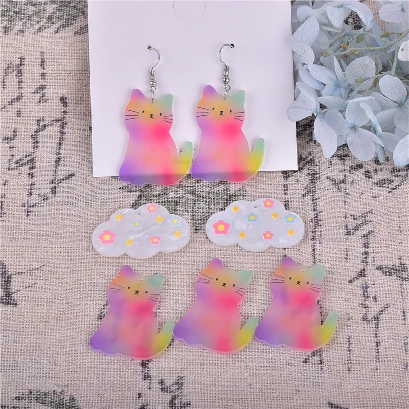 10pcs/pack  Rainbow Cat Flower Clouds Arcylic Charms for DIY Earring Jewelry Design Making