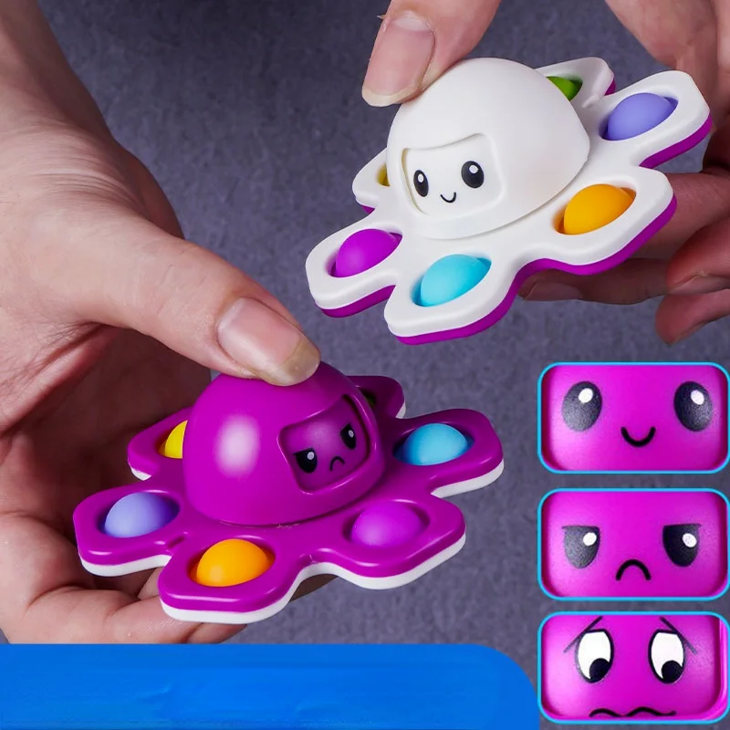 

Игрушки для домашних животных, силиконовая Интерактивная флип-игрушка для снятия стресса с аутизмом, осьминог, Спиннер с изображением лица,...