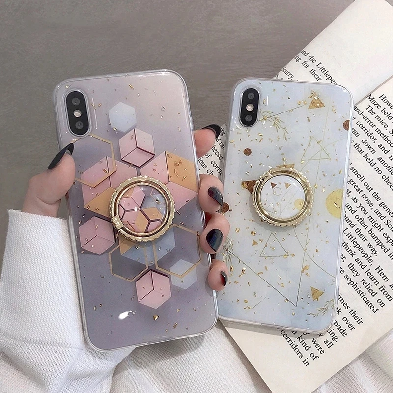 

Чехол для телефона с мраморным кольцом-держателем золотого цвета для iPhone 12 11 13 Pro Max XR X XS Max 7 8 6 Plus, мягкий чехол для телефона
