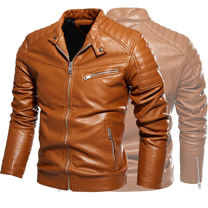

Men's Motorcycle Leather Jacket male Autumn winter Casual Overcoat Biker PU leather jackets mens Zipper Fleece Jackets 2022