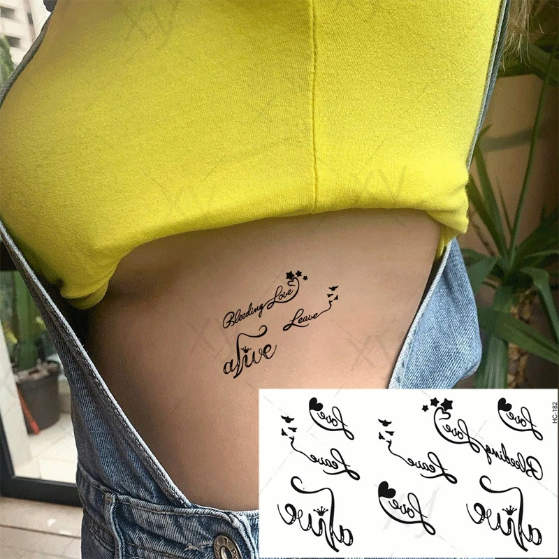 

Waterproof Temporary Tattoo Sticker Sexy Waist English Letters Love Swallow Ins Flash Tato Fake Tattoos Art Tattoos Women Girls
