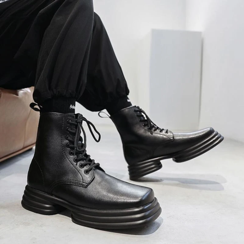 Platform Men's Motorcycle Boots Luxury 