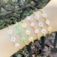 boho summer enamel daisy flower plant couple bracelet y2k for women gold plated beaded elastic rope chain bracciali jewelry gift